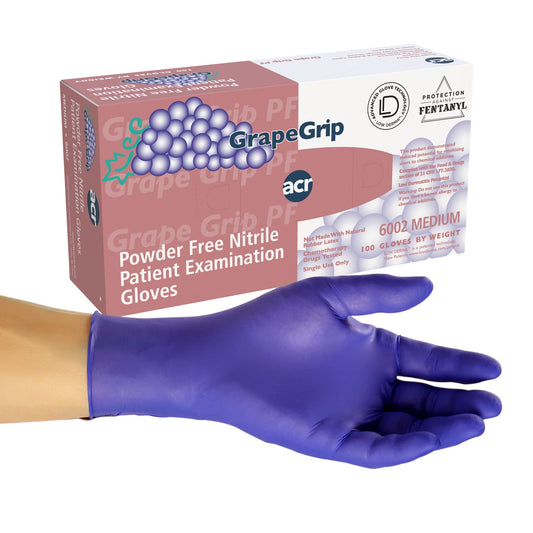 AmerCare Grape Grip 6002 Medium indigo powder-free nitrile exam gloves, box of 100