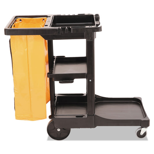 Rubbermaid Commercial Multi-Shelf Cleaning Cart — 4 Shelves + 1 Bin, Black