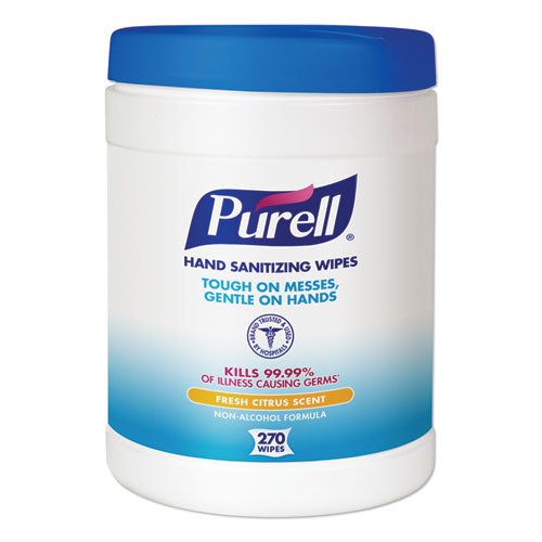 PURELL Sanitizing Hand Wipes, 6.75 x 6, Fresh Citrus, White, 270/Canister, 6 Canisters/Carton