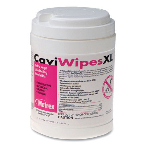 CaviWipes XL Disinfecting Towelettes, 10 x 12, Fragrance Free, White, 66 Wipes/Canister, 3 Canister Pack