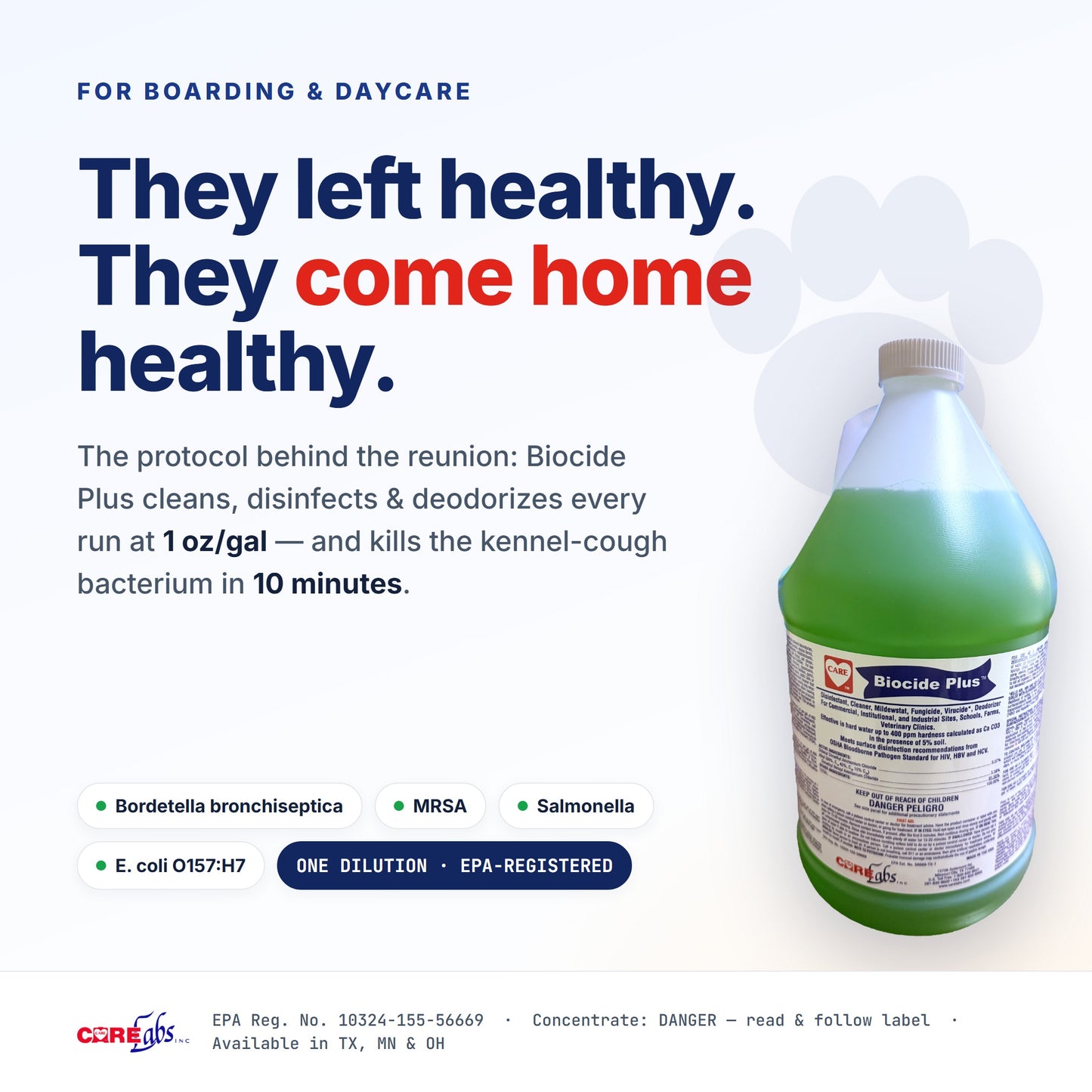 Biocide Plus for boarding and daycare — one-step clean, disinfect, and deodorize