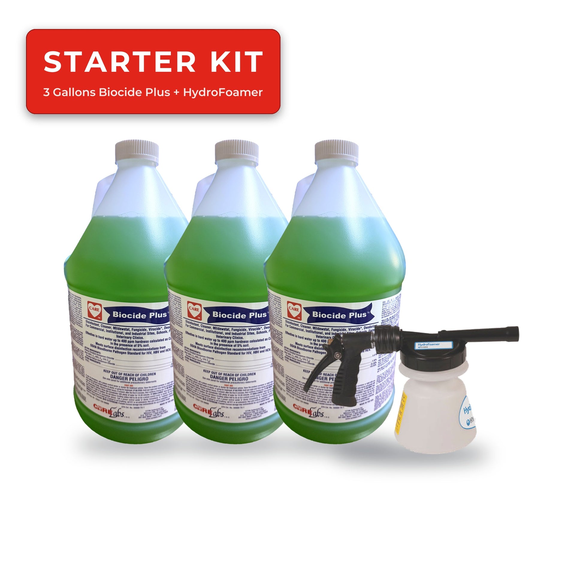 Biocide Plus Starter Kit — 3 gallons Biocide Plus concentrate + HydroFoamer dispenser