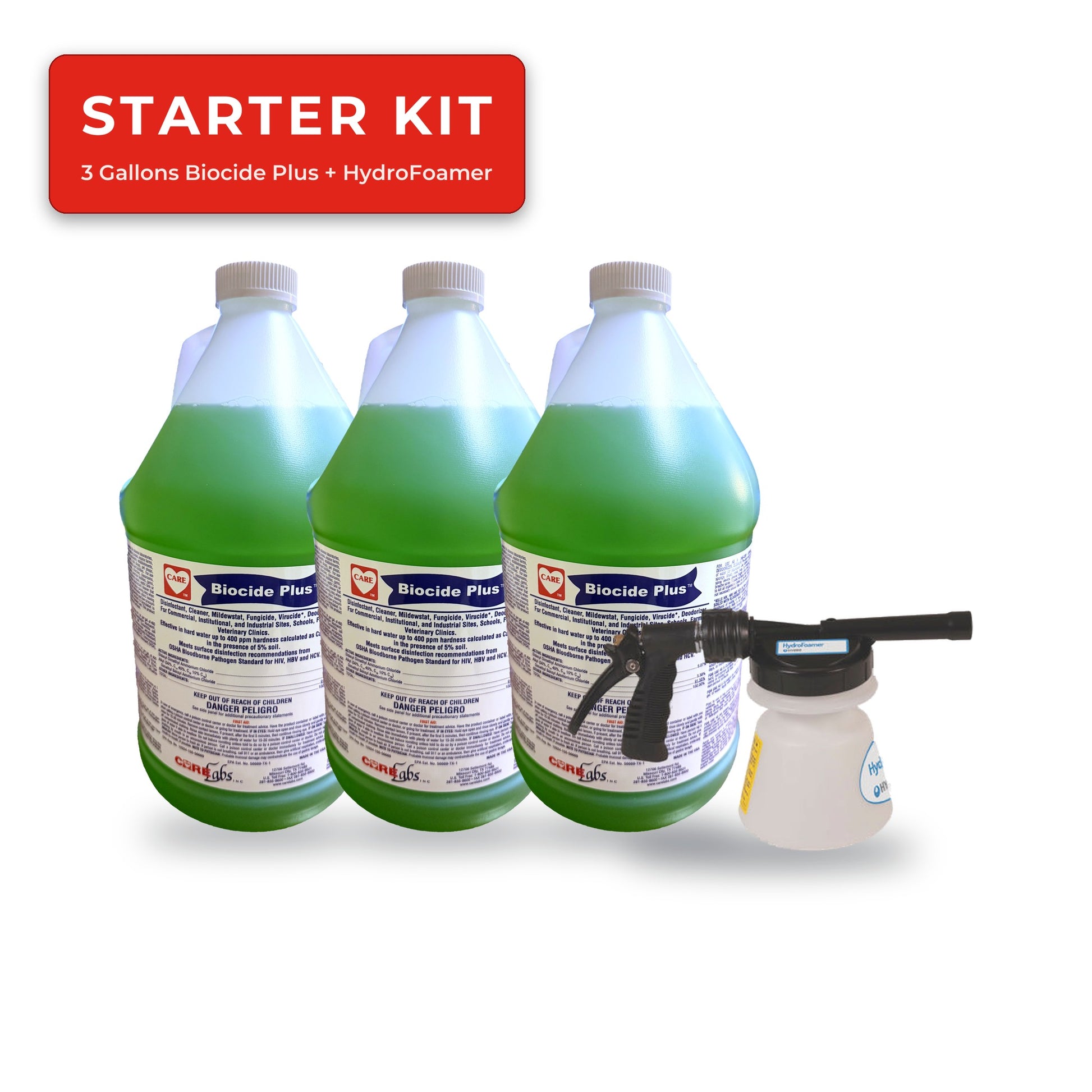 Biocide Plus Starter Kit — 3 gallons Biocide Plus concentrate + HydroFoamer dispenser