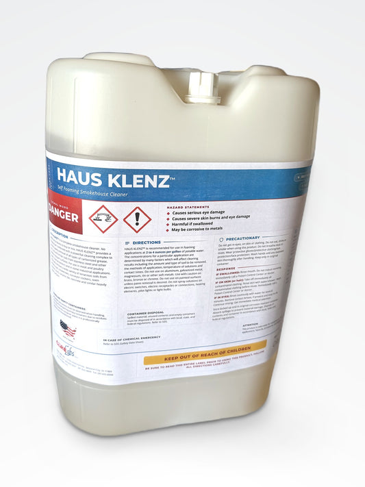 Haus Klenz self-foaming smokehouse cleaner, 5-gallon pail, new label, Care Labs, Inc.