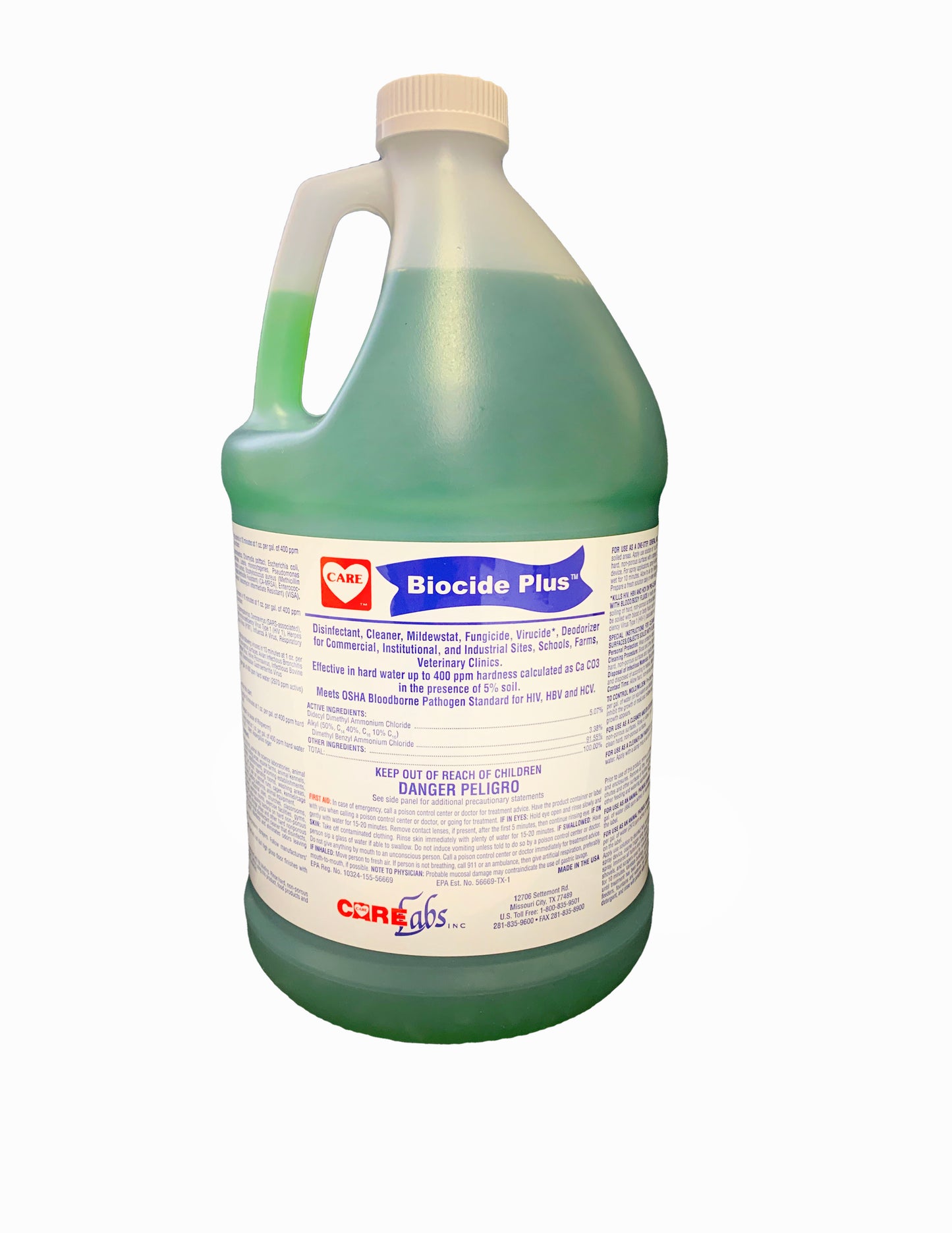 Biocide Plus 1-gallon bottle — disinfectant cleaner deodorizer label detail
