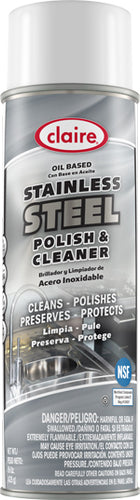 Claire Stainless Steel Polish and Cleaner, Lemon Scent, 15 oz Aerosol Spray, Dozen