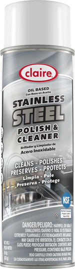 Claire Stainless Steel Polish and Cleaner, Lemon Scent, 15 oz Aerosol Spray, Dozen